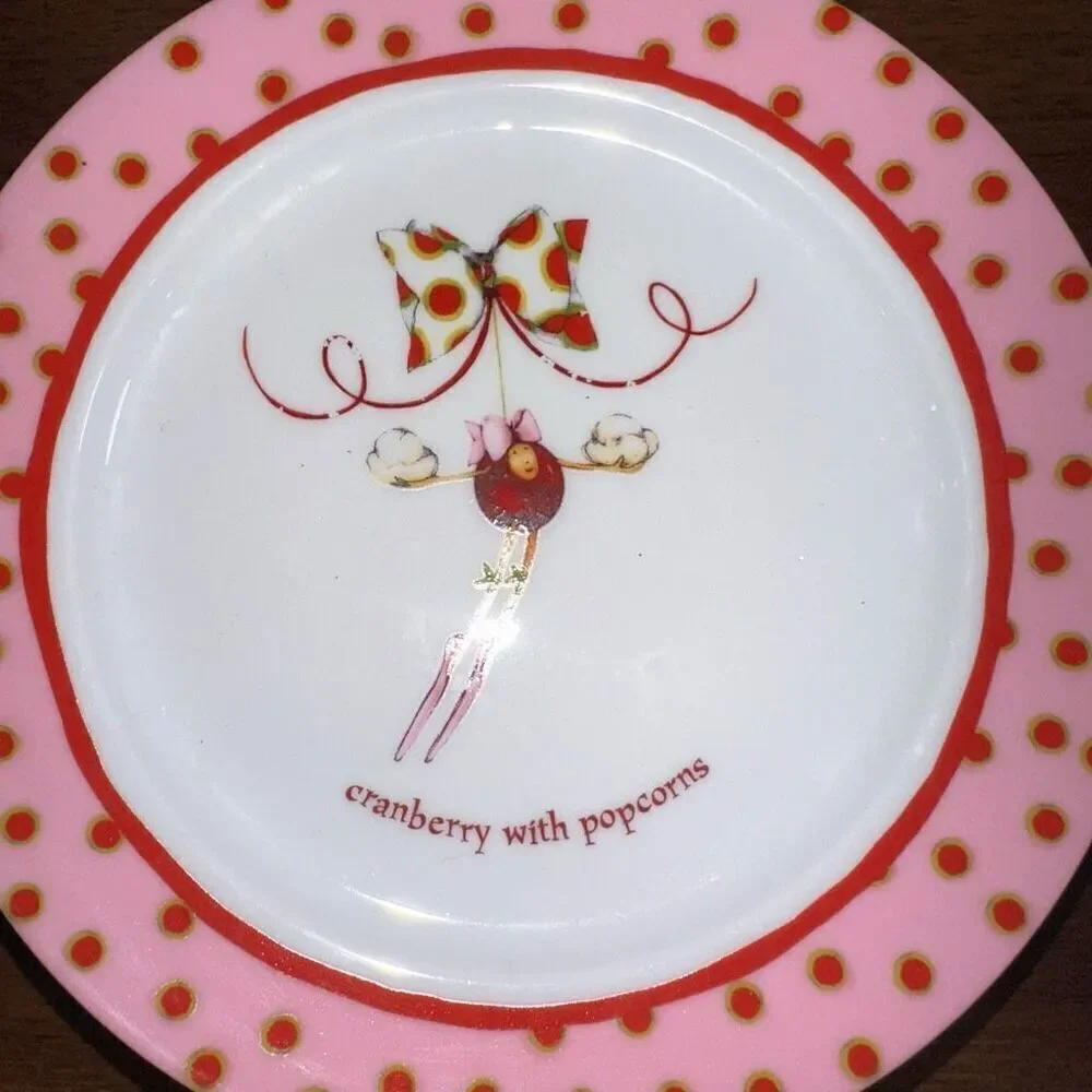 Department 56 Dessert Plates Popcorn With Cranberries Twelve Pink 6 11/16